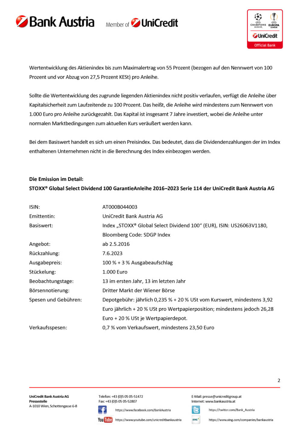 Bank Austria: Die neue STOXX® Global Select Dividend 100 GarantieAnleihe 2016–2023 Serie 114, Seite 2/3, komplettes Dokument unter http://boerse-social.com/static/uploads/file_981_die_neue_stoxx_global_select_dividend_100_garantieanleihe_20162023_serie_114.pdf