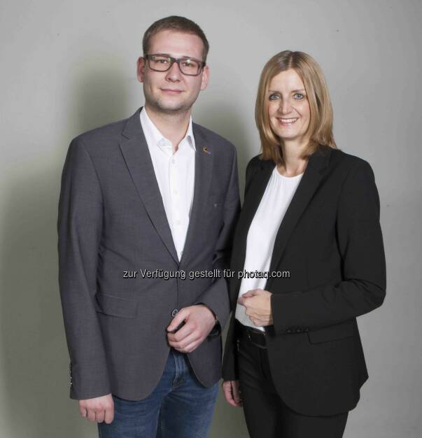 Daniela Kampfl (Landesgeschäftsführerin), Patrick Taxacher (Stellvertreter) : Die neue Landesgeschäftsführung des Tiroler Wirtschaftsbundes : Fotocredit: Bildagentur Mühlanger, © Aussender (03.05.2016) 