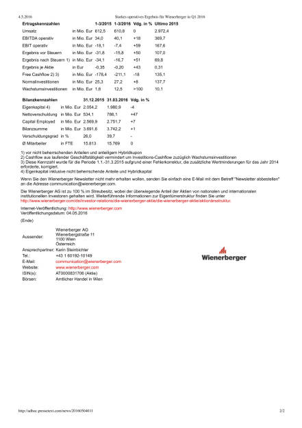 Wienerberger Ergebnisse Q1 2016, Seite 2/2, komplettes Dokument unter http://boerse-social.com/static/uploads/file_1005_wienerberger_ergebnisse_q1_2016.pdf (04.05.2016) 