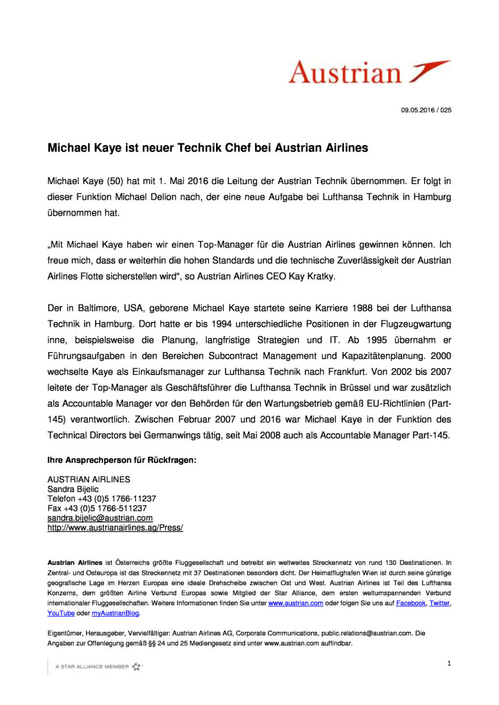 Austrian Airlines: Michael Kaye ist neuer Technik Chef, Seite 1/1, komplettes Dokument unter http://boerse-social.com/static/uploads/file_1019_austrian_airlines_michael_kaye_ist_neuer_technik_chef.pdf