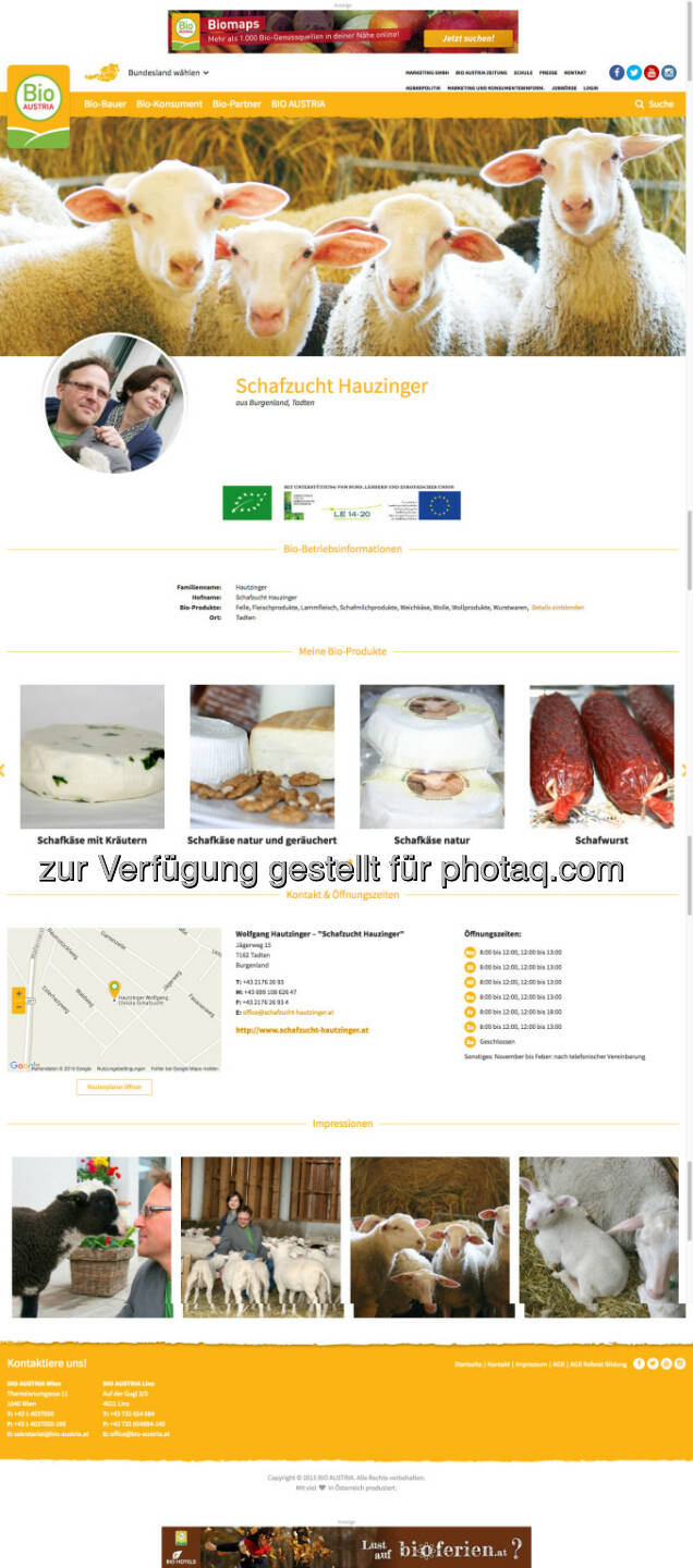 Produzenten-Seite in der Online-Bio-Suchmaschine Biomaps : Bio Austria startet Online-Bio-Suchmaschine Biomaps - Vernetzung von Konsumenten und bäuerlichen Familienbetrieben : Fotocredit: Bio Austria/El-Daly