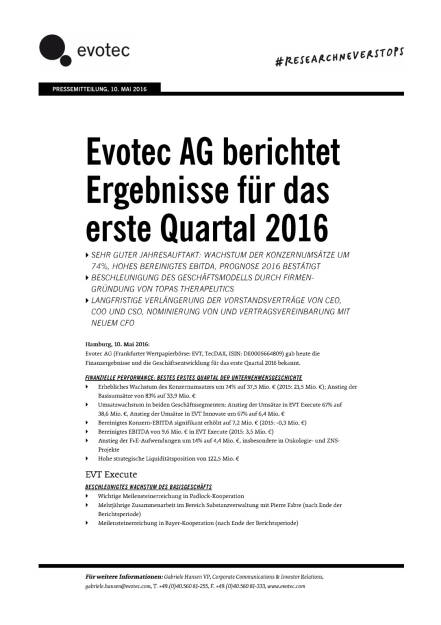 Evotec Ergebnisse Q1/2016, Seite 1/7, komplettes Dokument unter http://boerse-social.com/static/uploads/file_1026_evotec_ergebnisse_q12016.pdf (10.05.2016) 