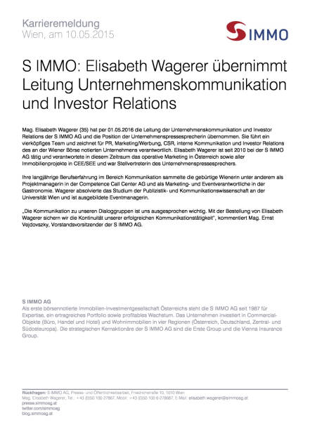 S Immo AG: Karrieremeldung, Seite 1/1, komplettes Dokument unter http://boerse-social.com/static/uploads/file_1027_s_immo_ag_karrieremeldung.pdf (10.05.2016) 