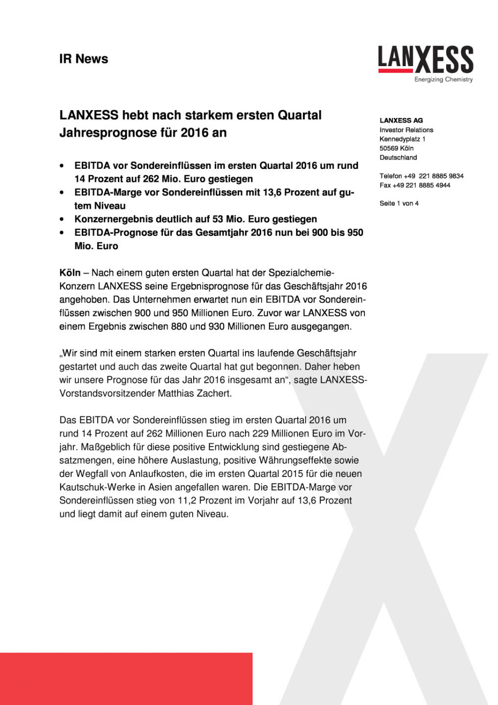LANXESS, Seite 1/4, komplettes Dokument unter http://boerse-social.com/static/uploads/file_1037_lanxess_anhebung_jahresprognose_fur_2016.pdf