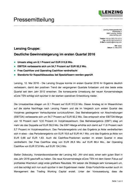 Lenzing Q1/2016, Seite 1/4, komplettes Dokument unter http://boerse-social.com/static/uploads/file_1046_lenzing_q12016.pdf (12.05.2016) 