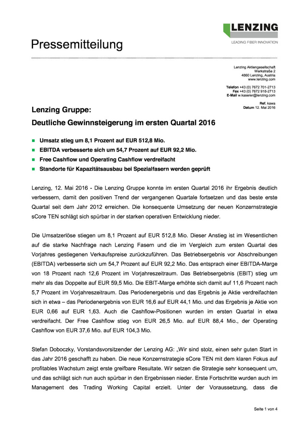 Lenzing Q1/2016, Seite 1/4, komplettes Dokument unter http://boerse-social.com/static/uploads/file_1046_lenzing_q12016.pdf