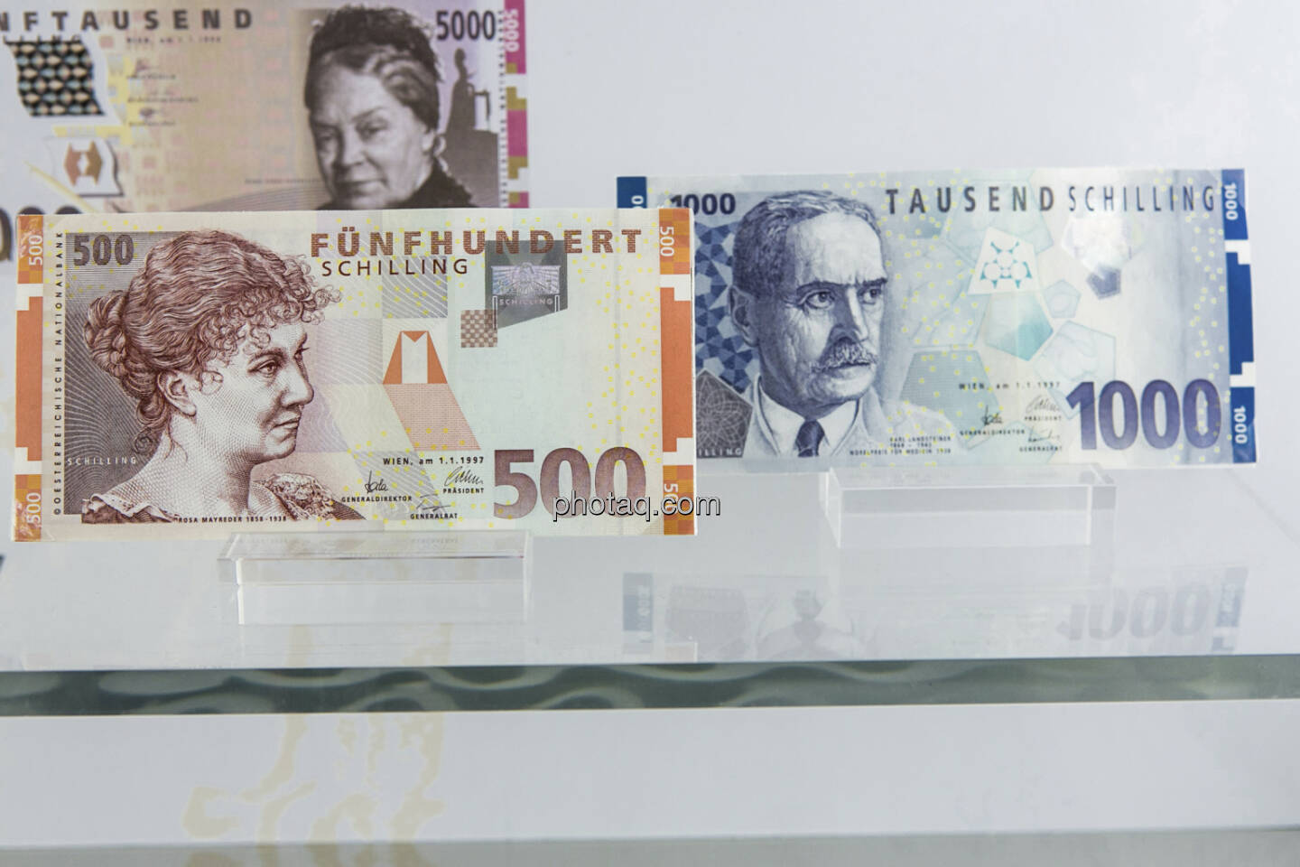 500-, Rosa Mayreder und 1.000-Schilling-Note, Karl Landsteiner, aus dem Jahr 1997