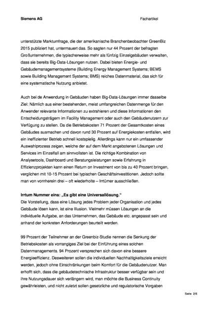 Siemens: Big Data zieht ins Gebäude ein, Seite 2/6, komplettes Dokument unter http://boerse-social.com/static/uploads/file_1060_siemens_big_data_zieht_ins_gebaude_ein.pdf (13.05.2016) 
