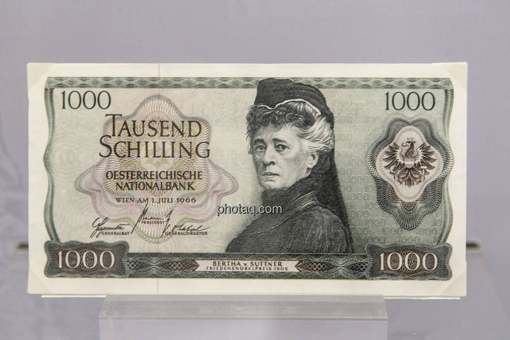 1.000 Schilling Note aus dem Jahr 1966, Bertha v. Suttner, © finanzmarktfoto.at/Martina Draper (15.04.2013) 