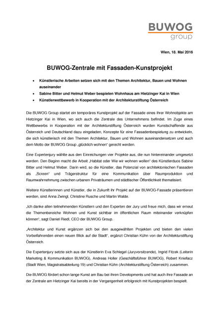 Buwog-Zentrale mit Fassaden-Kunstprojekt, Seite 1/2, komplettes Dokument unter http://boerse-social.com/static/uploads/file_1072_buwog-zentrale_mit_fassaden-kunstprojekt.pdf (18.05.2016) 