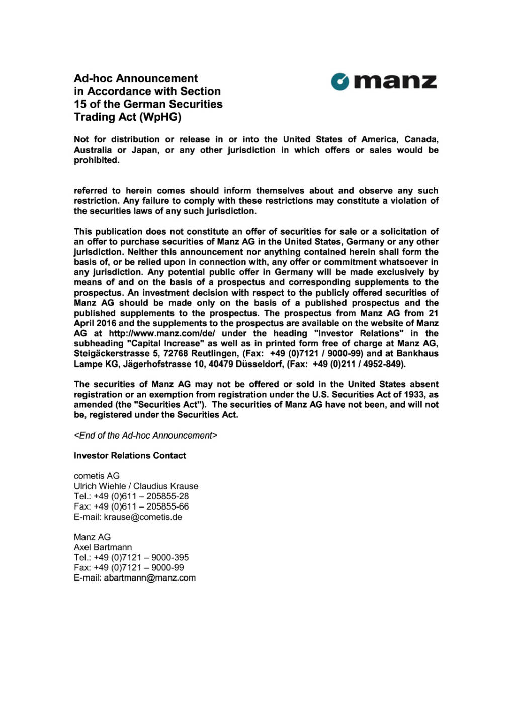Manz Kapitalerhöhung, Seite 2/2, komplettes Dokument unter http://boerse-social.com/static/uploads/file_1090_manz_kapitalerhohung.pdf