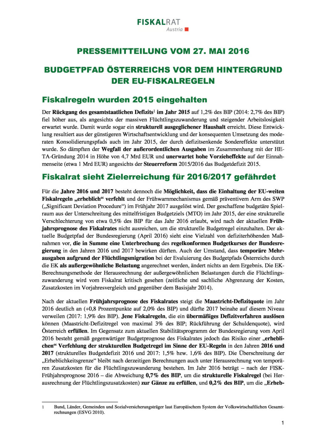 Fiskalrat: „Budgetpfad Österreichs vor dem Hintergrund der EU-Fiskalregeln, Seite 1/2, komplettes Dokument unter http://boerse-social.com/static/uploads/file_1123_fiskalrat_budgetpfad_osterreichs_vor_dem_hintergrund_der_eu-fiskalregeln.pdf