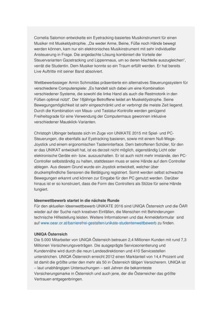 Uniqa: Unikate gesucht und gefunden, Seite 2/4, komplettes Dokument unter http://boerse-social.com/static/uploads/file_1141_uniqa_unikate_gesucht_und_gefunden.pdf (31.05.2016) 