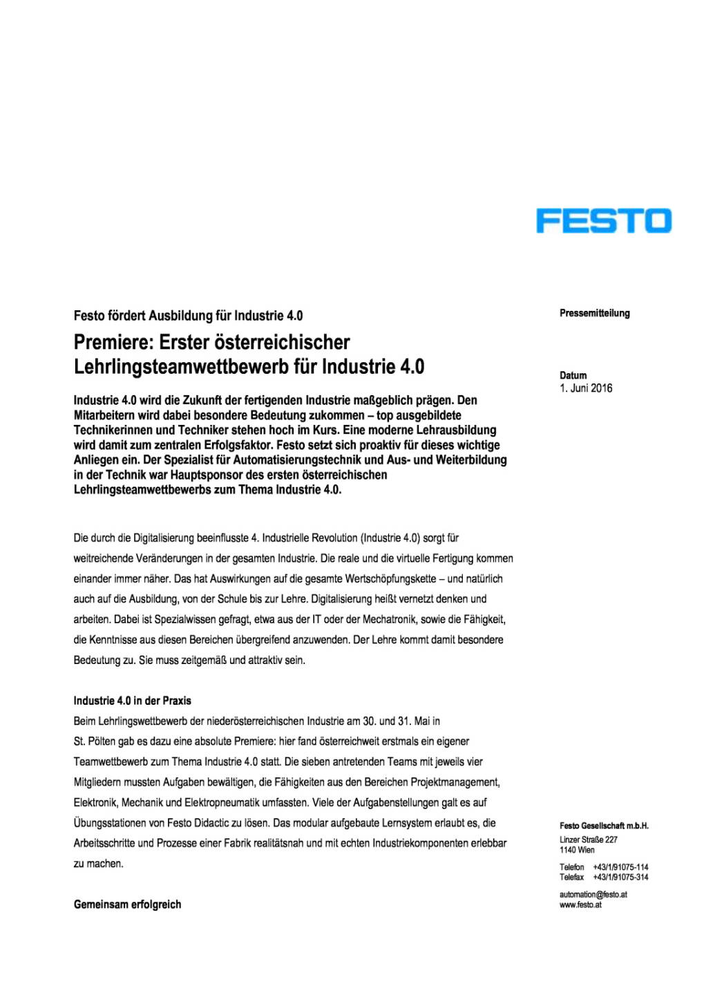 Festo: Lehrlingsteamwettbewerb für Industrie 4.0, Seite 1/3, komplettes Dokument unter http://boerse-social.com/static/uploads/file_1150_festo_lehrlingsteamwettbewerb_fur_industrie_40.pdf