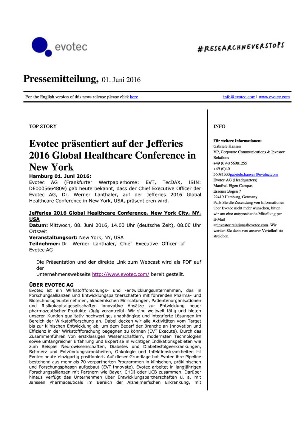 Evotec präsentiert auf der Jefferies 2016 Global Healthcare Conference in New York, Seite 1/2, komplettes Dokument unter http://boerse-social.com/static/uploads/file_1152_evotec_prasentiert_auf_der_jefferies_2016_global_healthcare_conference_in_new_york.pdf