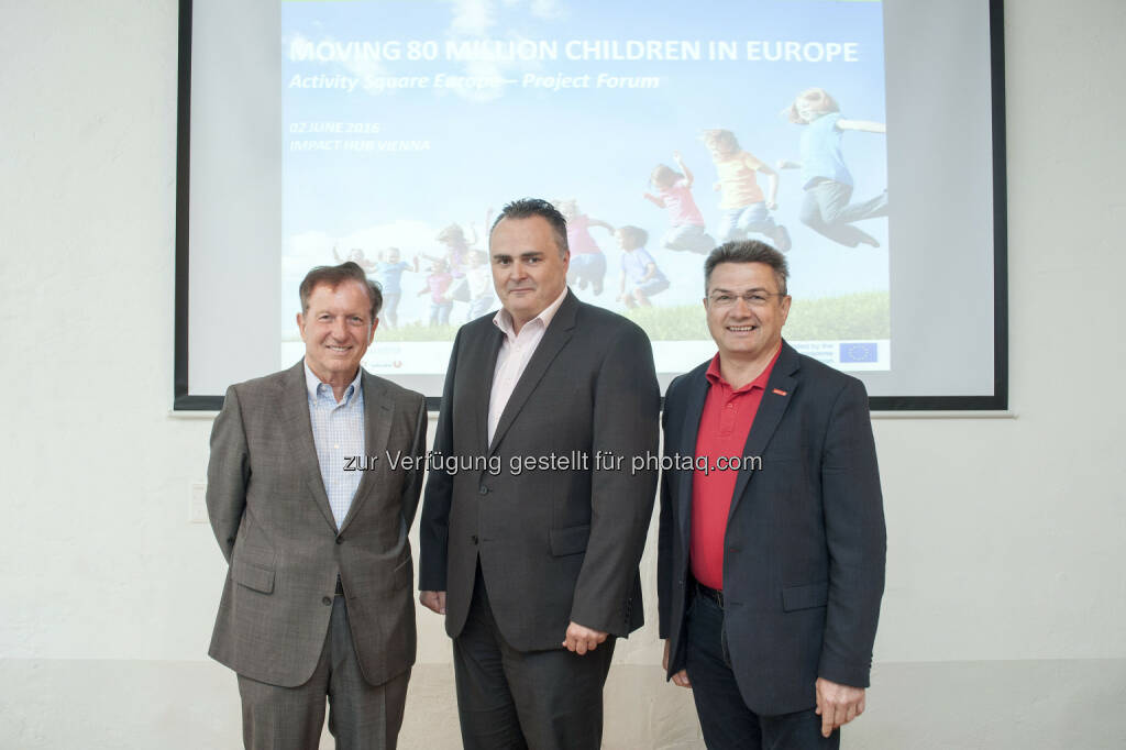 Herbert Kocher (BSO-Präsident), Hans Peter Doskozil (Sportminister), Hermann Krist (ASKÖ-Präsident) : Erstes Forum des Projektes „Activity Square Europe“ : Fotocredit: Jacqueline Godany, © Aussendung (02.06.2016) 