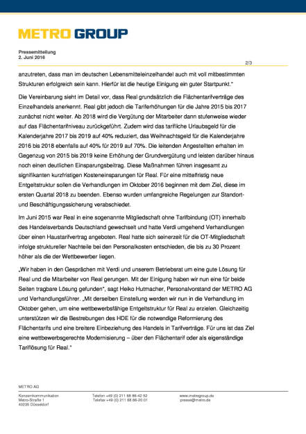 Metro Group: Real und Verdi einigen sich auf Eckpunkte für Zukunftspaket, Seite 2/3, komplettes Dokument unter http://boerse-social.com/static/uploads/file_1162_metro_group_real_und_verdi_einigen_sich_auf_eckpunkte_fur_zukunftspaket.pdf (02.06.2016) 