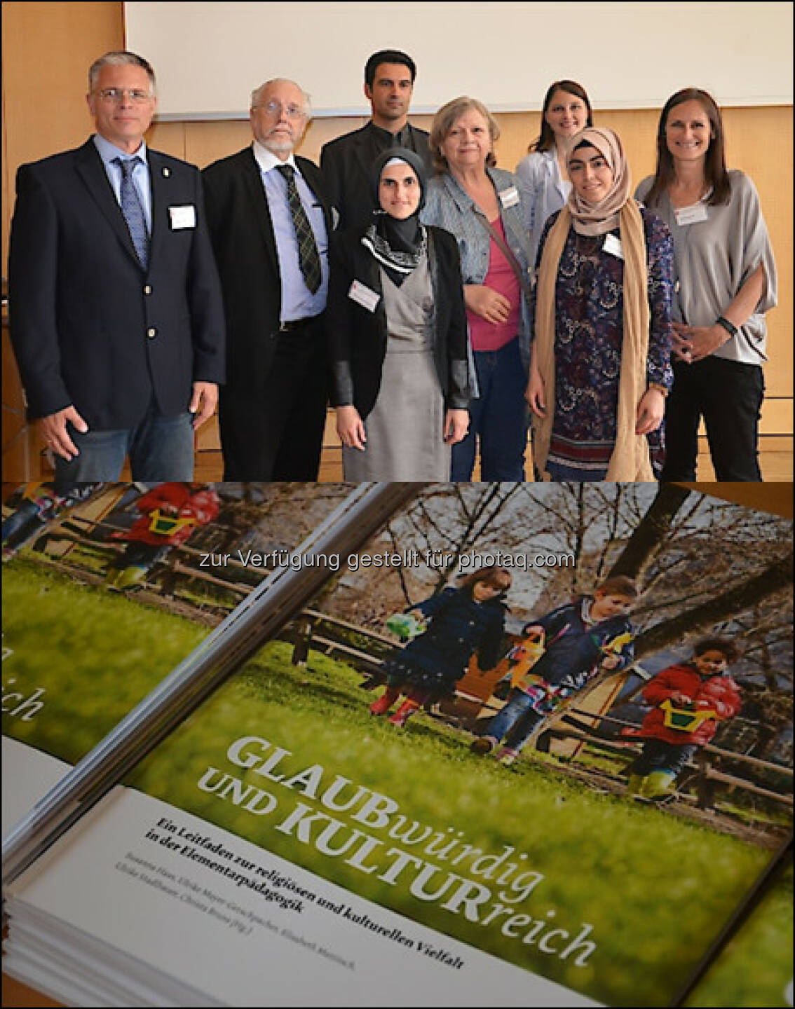 Elmar Walter (GF St. Nikolausstiftung), Raimund Fastenbauer (Israelitische Kultusgemeinde), Ioannis Männl (Griechisch-Orthodoxer Religionslehrer), Nadire Mustafi (Islamische Religionslehrerin), Christina Kundu (Obfrau des „Aswattha-Forum zur Integration von Hindus in Österreich“), Helena Stockinger (Assistenz-Professorin an der Privat-Universität Linz und Mitarbeiterin der KPH Wien-Krems), Elif Öztürk (Kultur- und Sozialanthropologin und Islamische Religionslehrerin), Susanna Haas (Pädagogische Leiterin St. Nikolausstiftung) : Religiöse Vielfalt im Kindergarten erkunden : LeiterInnenklausurtag der St. Nikolausstiftung : Fotocredit: St. Nikolausstiftung/Zwick