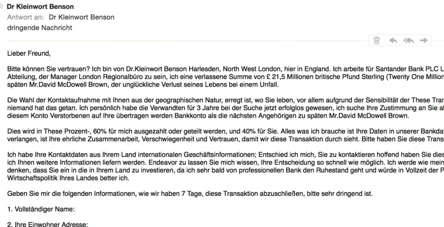 Kleinwort Benson Santander Spam