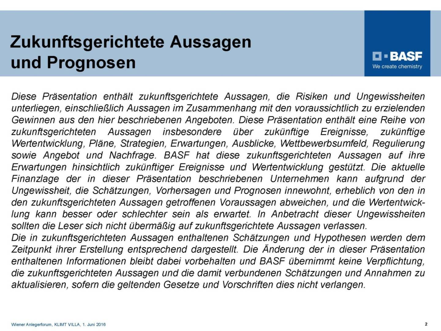 BASF - Aussagen und Prognosen