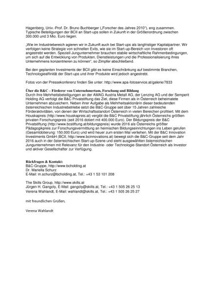 B&C Privatstiftung steigt in Start-up-Förderung ein, Seite 2/2, komplettes Dokument unter http://boerse-social.com/static/uploads/file_1188_bc_privatstiftung_steigt_in_start-up-forderung_ein.pdf (08.06.2016) 