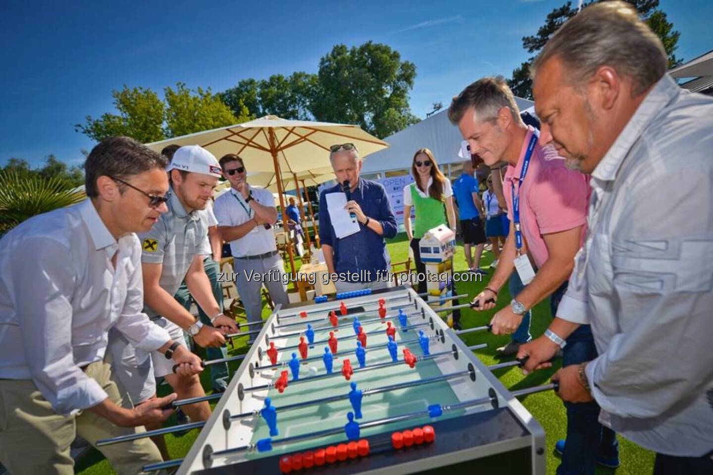 Andreas Werner, Bernd Wiesberger, Niki Wiesberger, Andy Marek, Nina Passegger (Lyoness Child & Family Foundation), Georg Wernike (SanLucar), Walter Seebacher : Lyoness Open – das österreichische Golf-Event des Jahres : Fotocredit: Alex Kramel