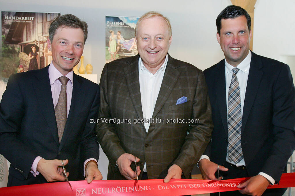 Jakob von Wolff (GF Gmundner Keramik), Alfons Schuhbeck (Starkoch), Mag. Stefan Krapf (Bürgermeister Gmunden) : Das neue Erlebnis-Highlight mitten im Salzkammergut - Die Welt der Gmundner Keramik : Fotocredit: Gmundner Keramik Manufaktur GmbH/APA-Fotoservice/Hautzinger, © Aussender (10.06.2016) 