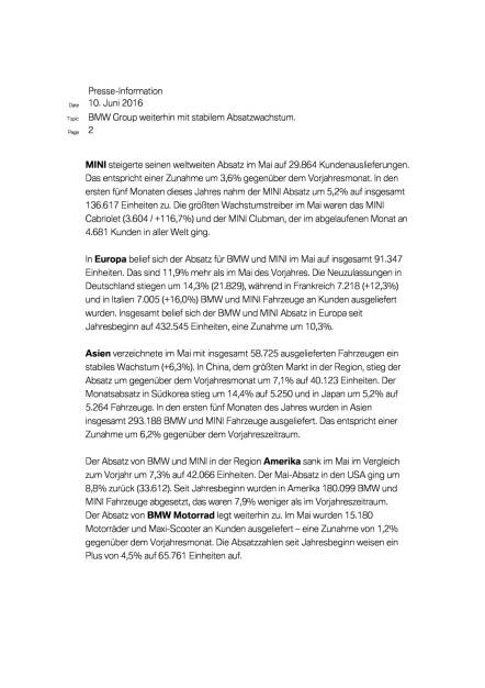 BMW Group weiterhin mit stabilem Absatzwachstum, Seite 2/4, komplettes Dokument unter http://boerse-social.com/static/uploads/file_1195_bmw_group_weiterhin_mit_stabilem_absatzwachstum.pdf (10.06.2016) 