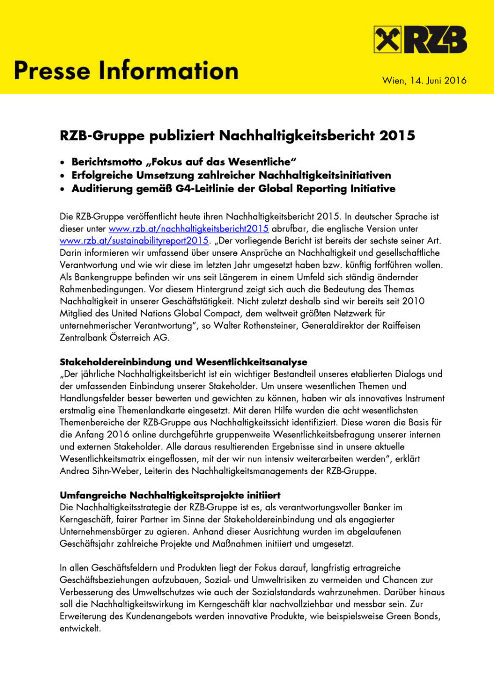 RZB-Gruppe publiziert Nachhaltigkeitsbericht 2015, Seite 1/2, komplettes Dokument unter http://boerse-social.com/static/uploads/file_1209_rzb-gruppe_publiziert_nachhaltigkeitsbericht_2015.pdf