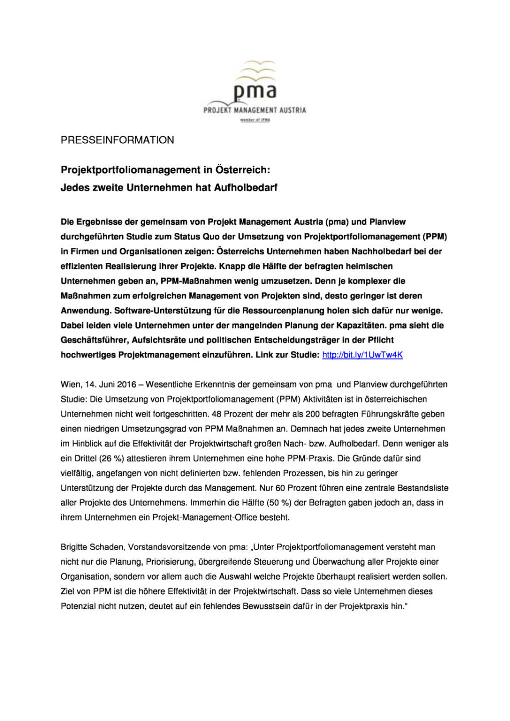 Projekt Management Austria: Jedes zweite Unternehmen hat Aufholbedarf, Seite 1/3, komplettes Dokument unter http://boerse-social.com/static/uploads/file_1211_projekt_management_austria_jedes_zweite_unternehmen_hat_aufholbedarf.pdf