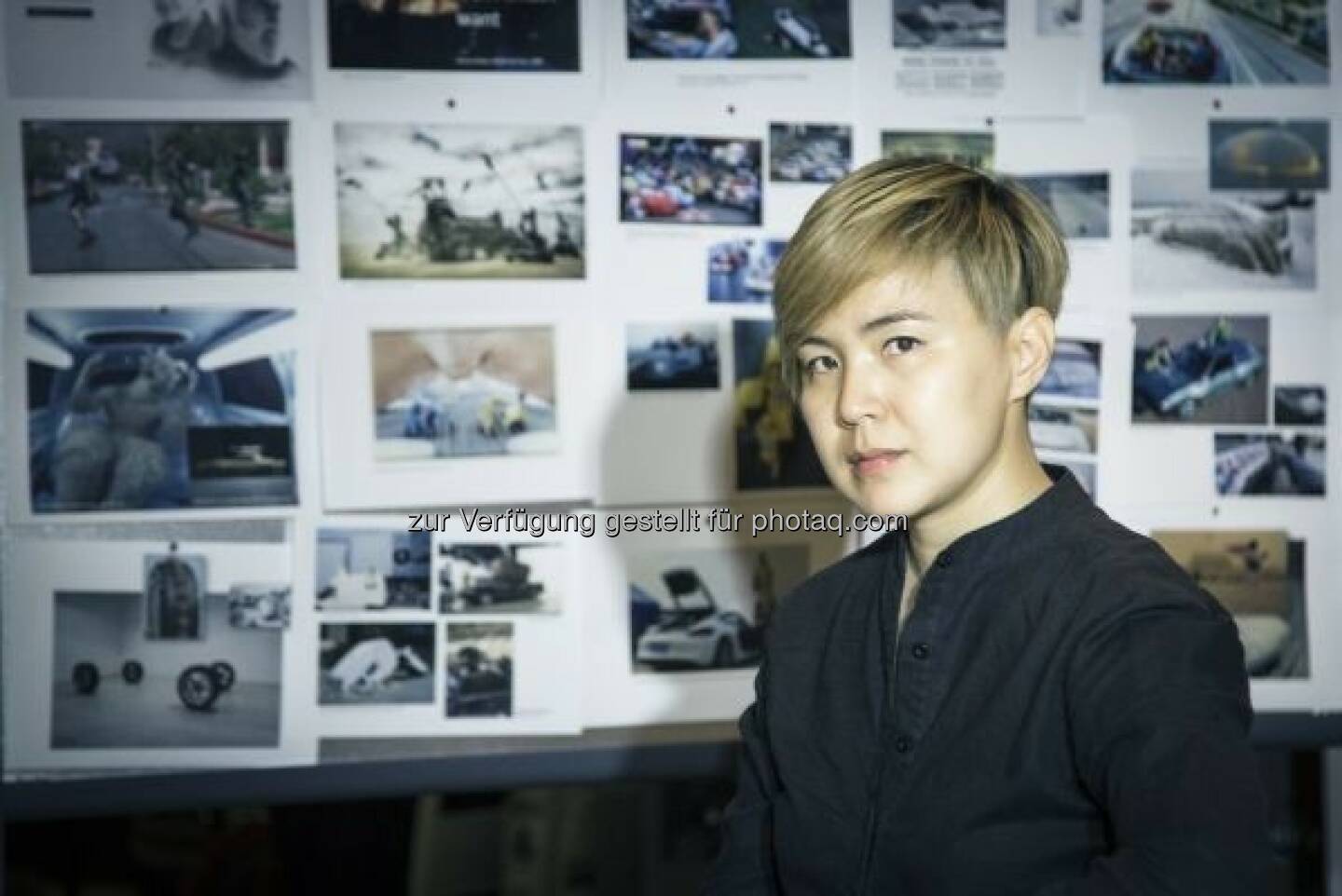 The artist Cao Fei in front of her inspiration wall for the 18th BMW Art Car project. Fotocredit: (c) the artist, Cao Fei Studio