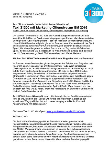 Taxi 31300 mit Marketing-Offensive zur EM 2016, Seite 1/2, komplettes Dokument unter http://boerse-social.com/static/uploads/file_1222_taxi_31300_mit_marketing-offensive_zur_em_2016.pdf (16.06.2016) 