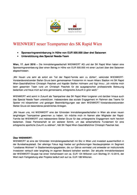 Wienwert neuer Teampartner des SK Rapid Wien, Seite 1/2, komplettes Dokument unter http://boerse-social.com/static/uploads/file_1229_wienwert_neuer_teampartner_des_sk_rapid_wien.pdf (17.06.2016) 