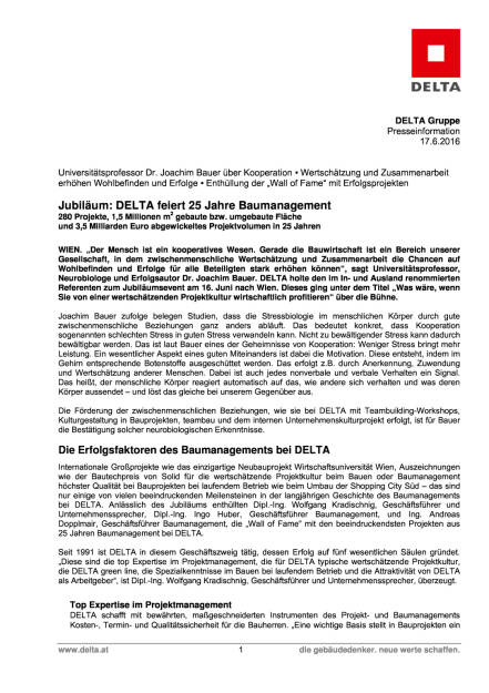 Delta feiert 25 Jahre Baumanagement, Seite 1/6, komplettes Dokument unter http://boerse-social.com/static/uploads/file_1231_delta_feiert_25_jahre_baumanagement.pdf (17.06.2016) 