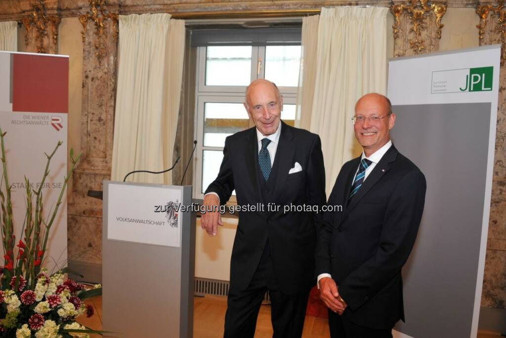 Gerhard Benn-Ibler (Präsident des juridisch-politischen Lesevereins), Michael Enzinger (Präsident der Rechtsanwaltskammer Wien) : 175 Jahre juridisch-politischer Leseverein : Fotocredit: Doris Kucera, © Aussendung (20.06.2016) 