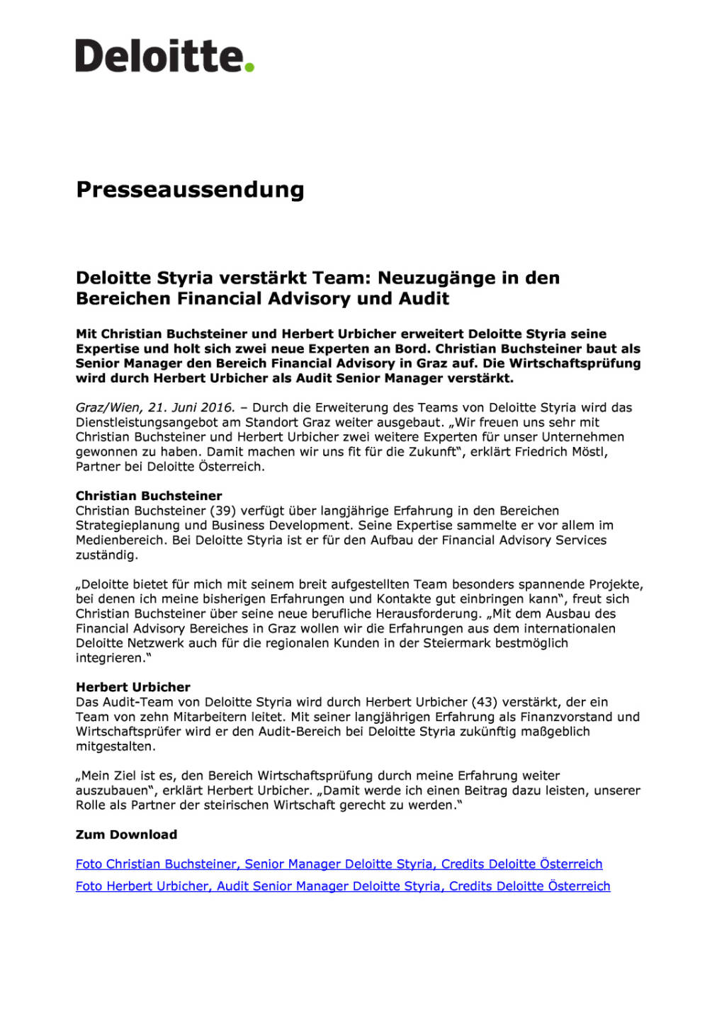 Deloitte Styria verstärkt Team, Seite 1/2, komplettes Dokument unter http://boerse-social.com/static/uploads/file_1237_deloitte_styria_verstarkt_team.pdf