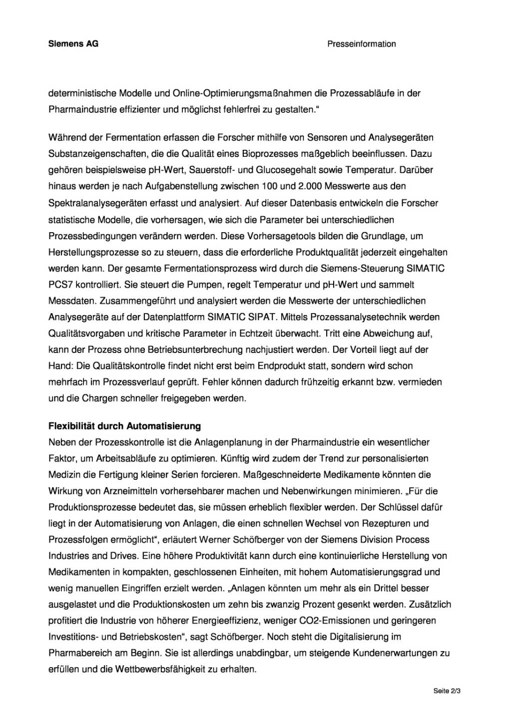 Siemens: Industrie 4.0 Bioprozess-Pilotanlage in Wien, Seite 2/3, komplettes Dokument unter http://boerse-social.com/static/uploads/file_1242_siemens_industrie_40_bioprozess-pilotanlage_in_wien.pdf