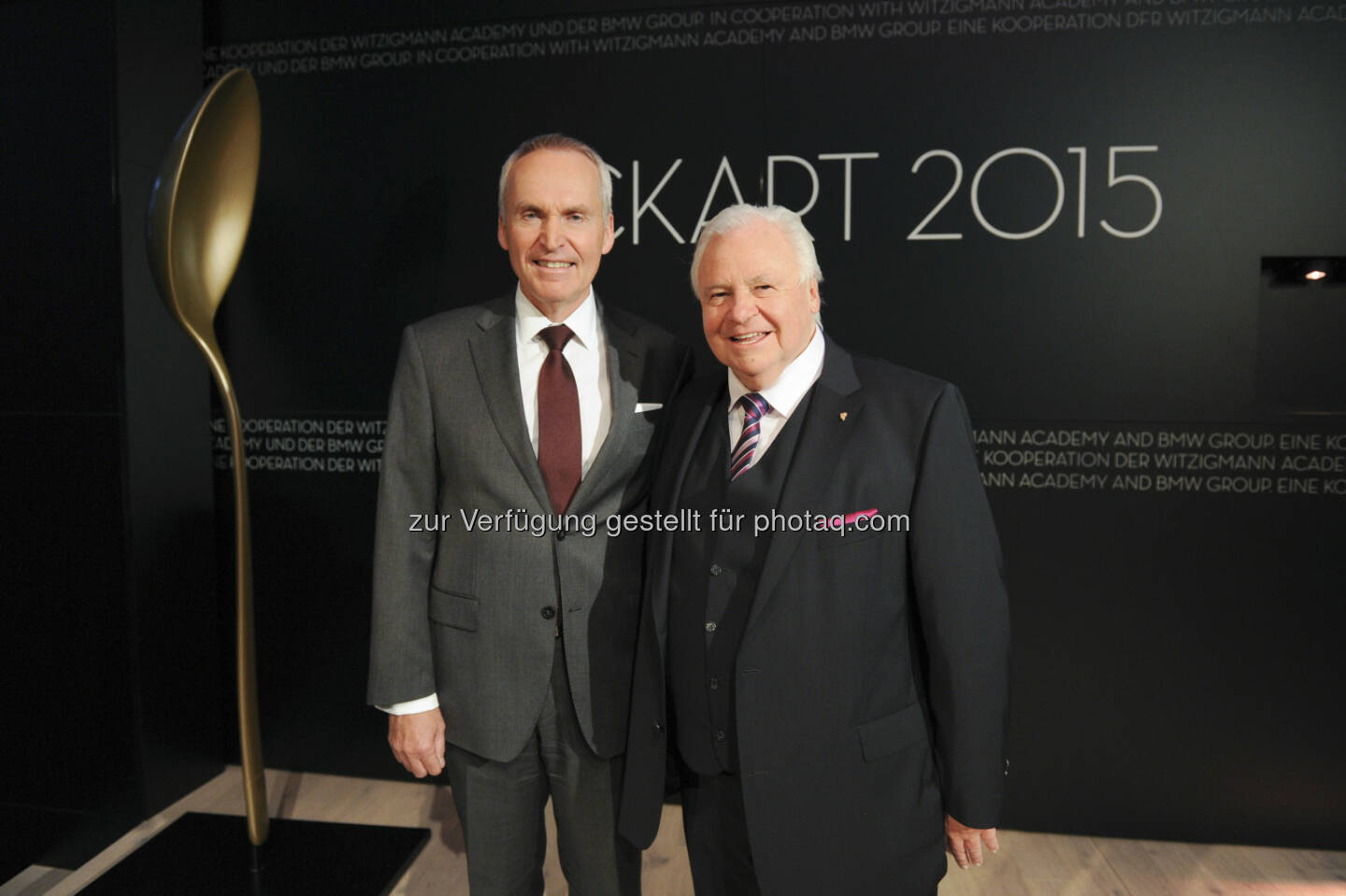 Friedrich Eichiner (Mitglied des Vorstands der BMW AG, Finanzen), Eckart Witzigmann („Koch des Jahrhunderts“) : Witzigmann Symposium 2016: BMW Group und Witzigmann Academy verstärken Engagement für nachhaltige Betriebsgastronomie : Fotocredit: BMW Group