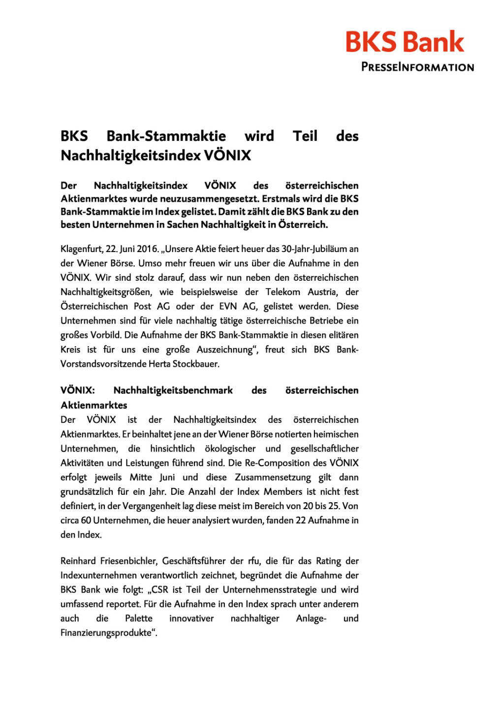 BKS Bank-Stammaktie wird Teil des Nachhaltigkeitsindex VÖNIX, Seite 1/2, komplettes Dokument unter http://boerse-social.com/static/uploads/file_1256_bks_bank-stammaktie_wird_teil_des_nachhaltigkeitsindex_vonix.pdf