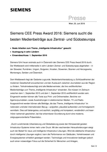 Siemens CEE Press Award 2016, Seite 1/2, komplettes Dokument unter http://boerse-social.com/static/uploads/file_1260_siemens_cee_press_award_2016.pdf (24.06.2016) 