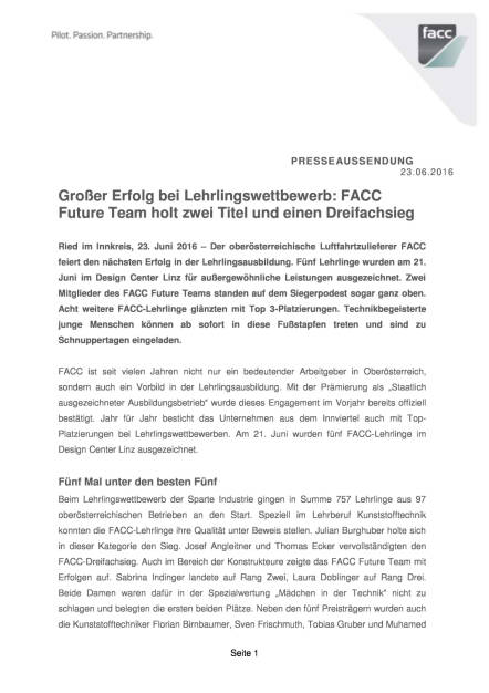 FACC Future Team: Großer Erfolg bei Lehrlingswettbewerb , Seite 1/4, komplettes Dokument unter http://boerse-social.com/static/uploads/file_1261_facc_future_team_grosser_erfolg_bei_lehrlingswettbewerb.pdf (24.06.2016) 