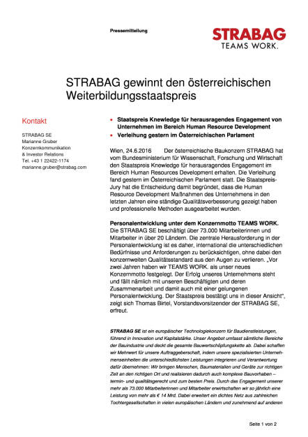 Strabag gewinnt den österreichischen Weiterbildungsstaatspreis, Seite 1/2, komplettes Dokument unter http://boerse-social.com/static/uploads/file_1269_strabag_gewinnt_den_osterreichischen_weiterbildungsstaatspreis.pdf (24.06.2016) 