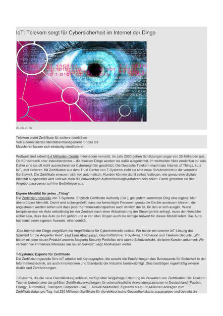 Telekom sorgt für Cybersicherheit im Internet der Dinge, Seite 1/2, komplettes Dokument unter http://boerse-social.com/static/uploads/file_1270_telekom_sorgt_fur_cybersicherheit_im_internet_der_dinge.pdf (24.06.2016) 