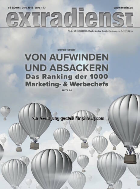 Coverillustration ExtraDienst-Ausgabe : ExtraDienst 6/2016 : Das Ranking der Top 1000 Marketingleiter : Fotocredit: Mucha Verlag/Grafik Mucha Verlag (24.06.2016) 
