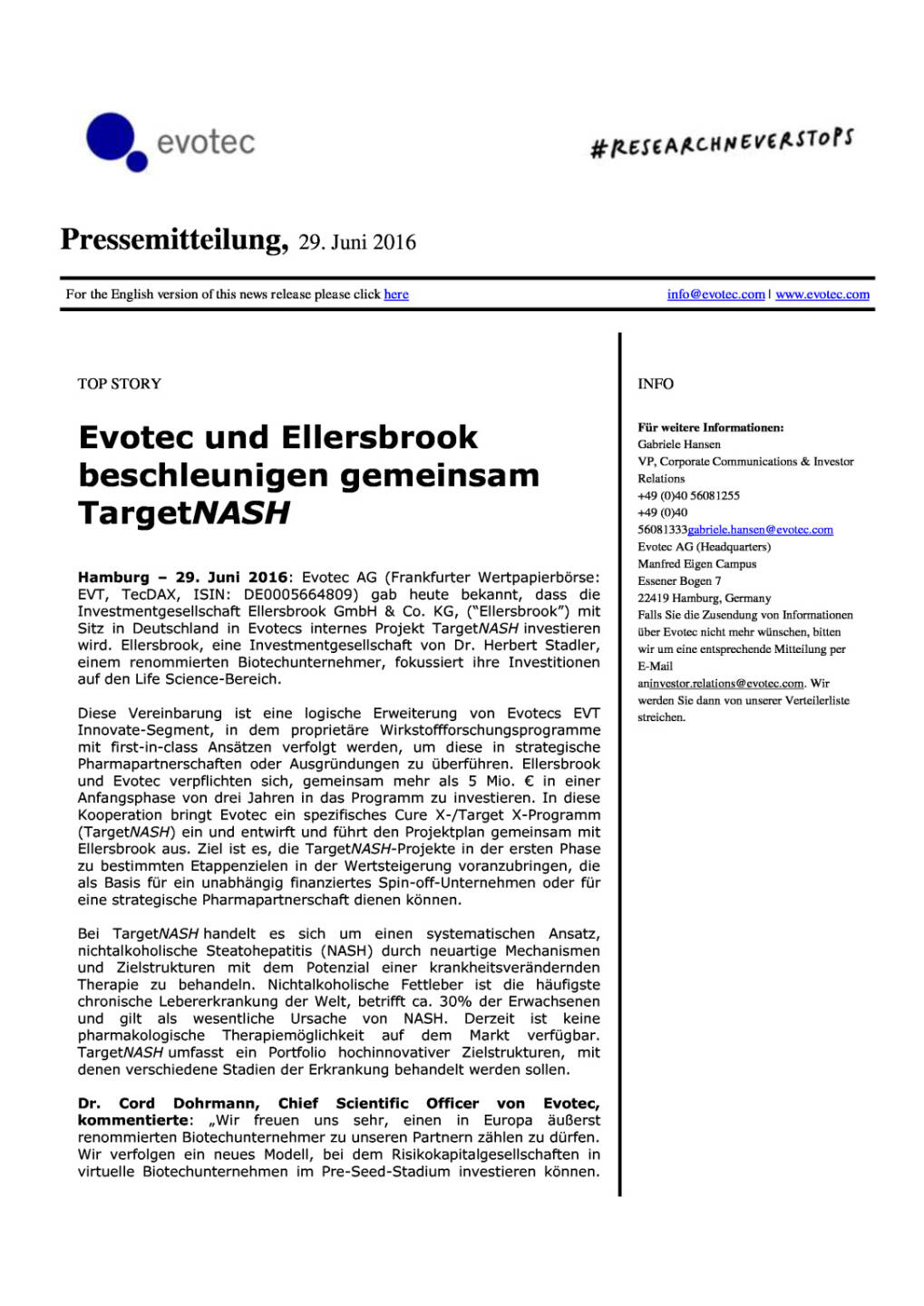 Evotec und Ellersbrook beschleunigen gemeinsam TargetNASH, Seite 1/2, komplettes Dokument unter http://boerse-social.com/static/uploads/file_1289_evotec_und_ellersbrook_beschleunigen_gemeinsam_targetnash.pdf