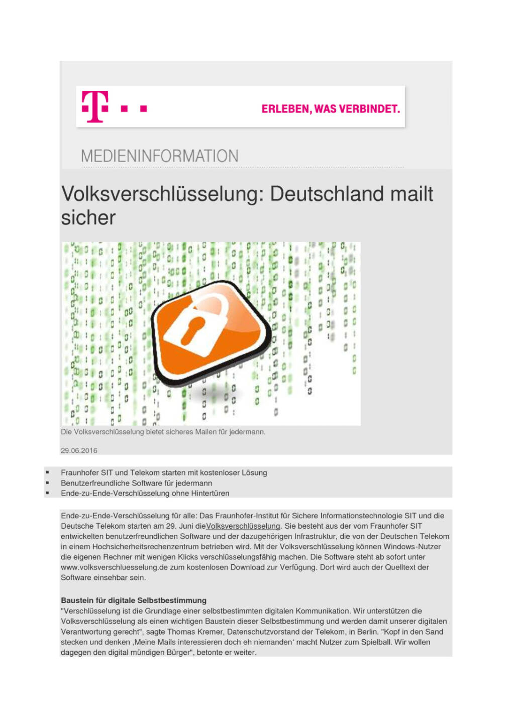 Deutsche Telekom: Volksverschlüsselung: Deutschland mailt sicher, Seite 1/4, komplettes Dokument unter http://boerse-social.com/static/uploads/file_1290_deutsche_telekom_volksverschlusselung_deutschland_mailt_sicher.pdf