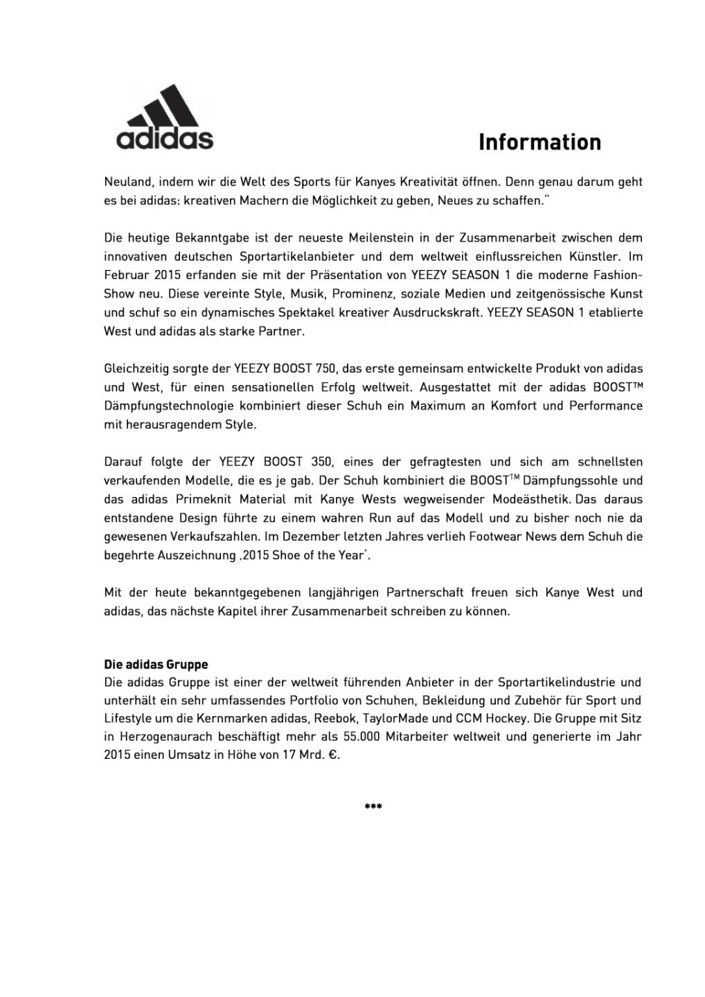 adidas: Marke Yeezy: Partnerschaft mit Kanye West, Seite 2/3, komplettes Dokument unter http://boerse-social.com/static/uploads/file_1293_adidas_marke_yeezy_partnerschaft_mit_kanye_west.pdf