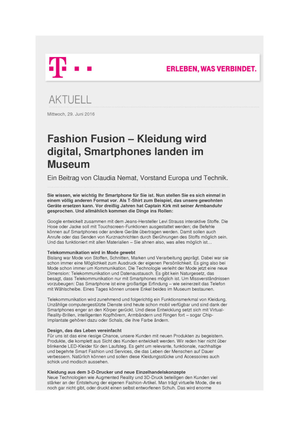 Deutsche Telekom: Fashion Fusion – Kleidung wird digital, Seite 1/2, komplettes Dokument unter http://boerse-social.com/static/uploads/file_1299_deutsche_telekom_fashion_fusion_kleidung_wird_digital.pdf