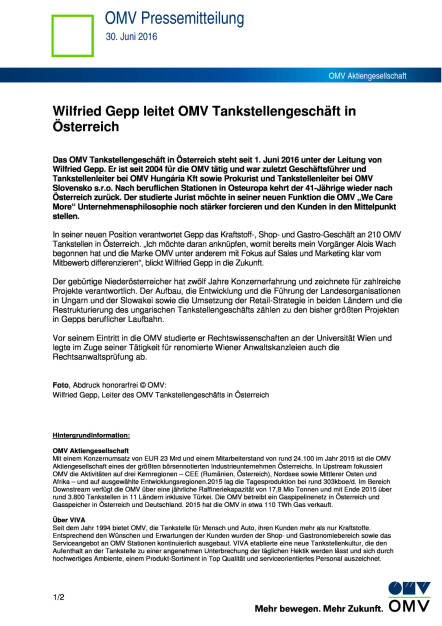 OMV: Wilfried Gepp leitet Tankstellengeschäft in Österreich , Seite 1/2, komplettes Dokument unter http://boerse-social.com/static/uploads/file_1303_omv_wilfried_gepp_leitet_tankstellengeschaft_in_osterreich.pdf (30.06.2016) 