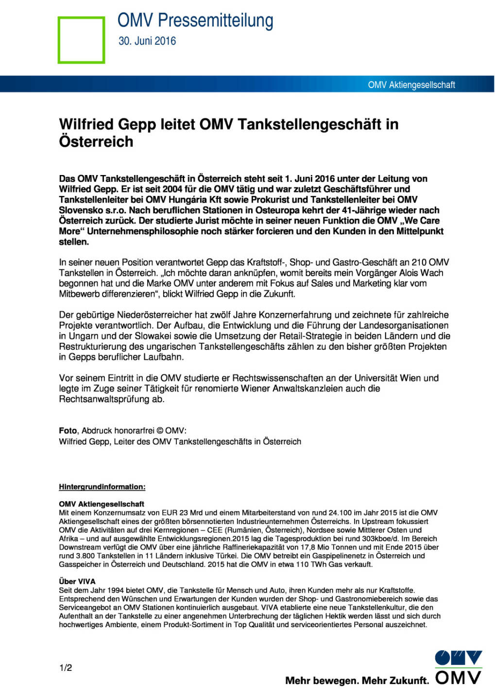 OMV: Wilfried Gepp leitet Tankstellengeschäft in Österreich , Seite 1/2, komplettes Dokument unter http://boerse-social.com/static/uploads/file_1303_omv_wilfried_gepp_leitet_tankstellengeschaft_in_osterreich.pdf